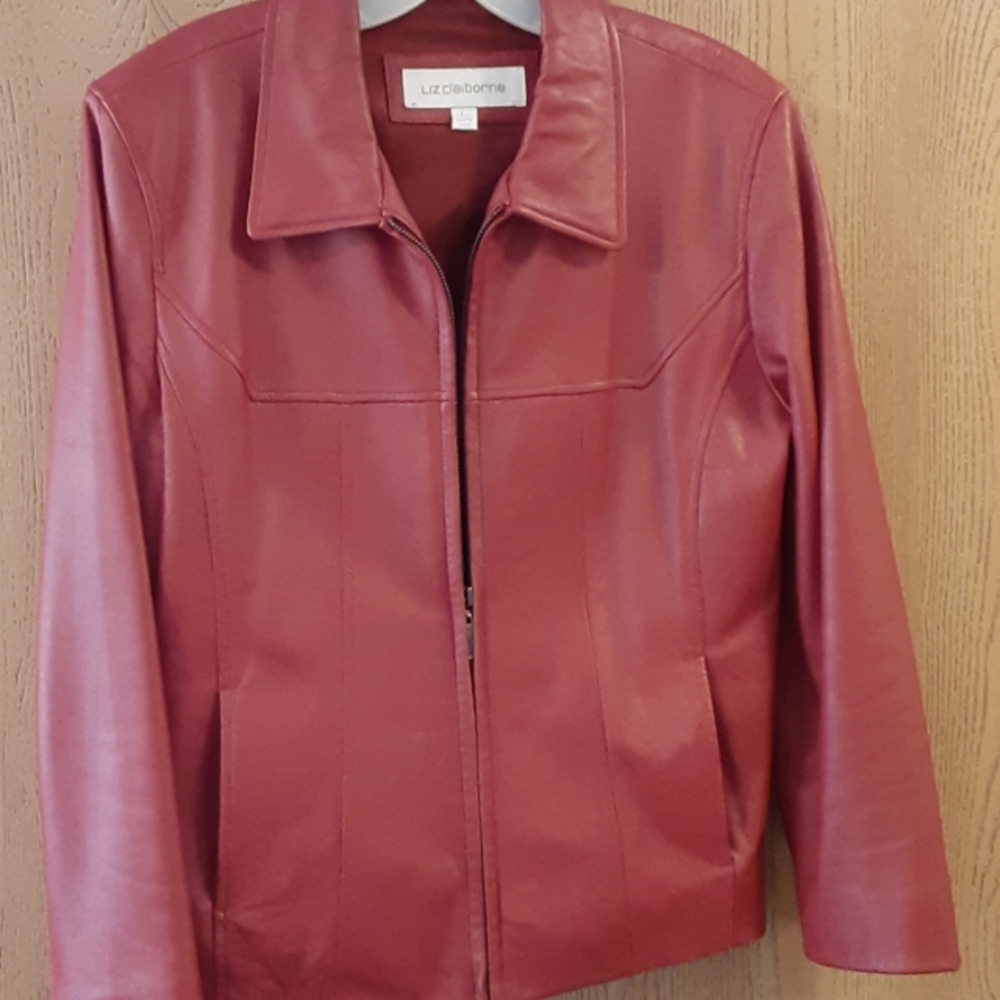 Women's red lined leather jacket